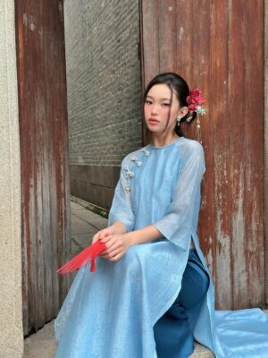 Áo Dài Tú Uyên Tơ Lụa Tencel Họa Tiết Hoa Chìm (KHÔNG KÈM QUẦN)